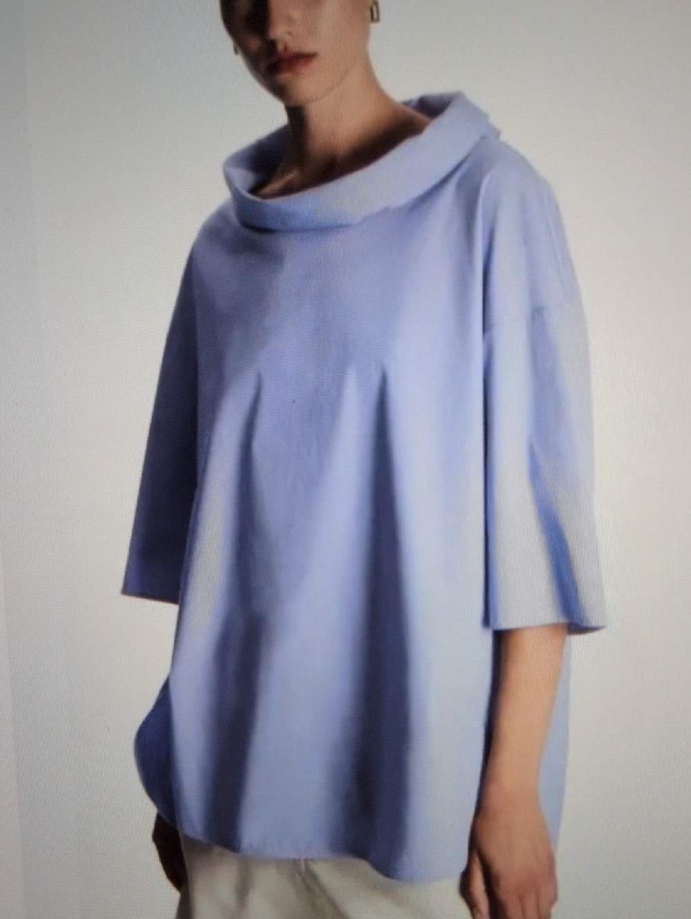 COS Blue Funnel Neck Relaxed Fit Tunic Top